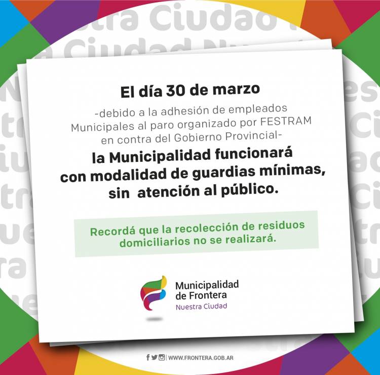La Municipalidad funcionará con modalidad de guardias mínimas
