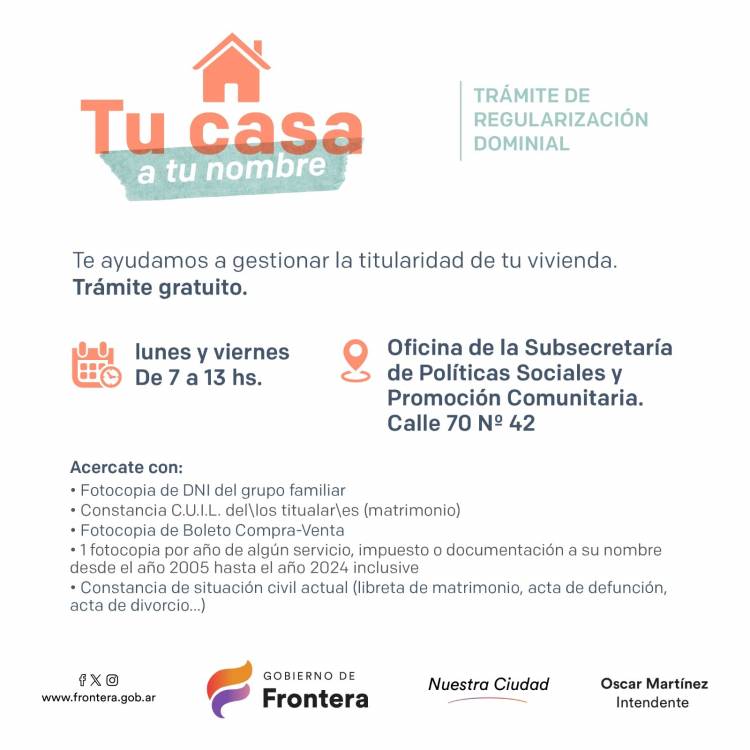 Tu casa a tu nombre - Trámite de Regularización Dominial