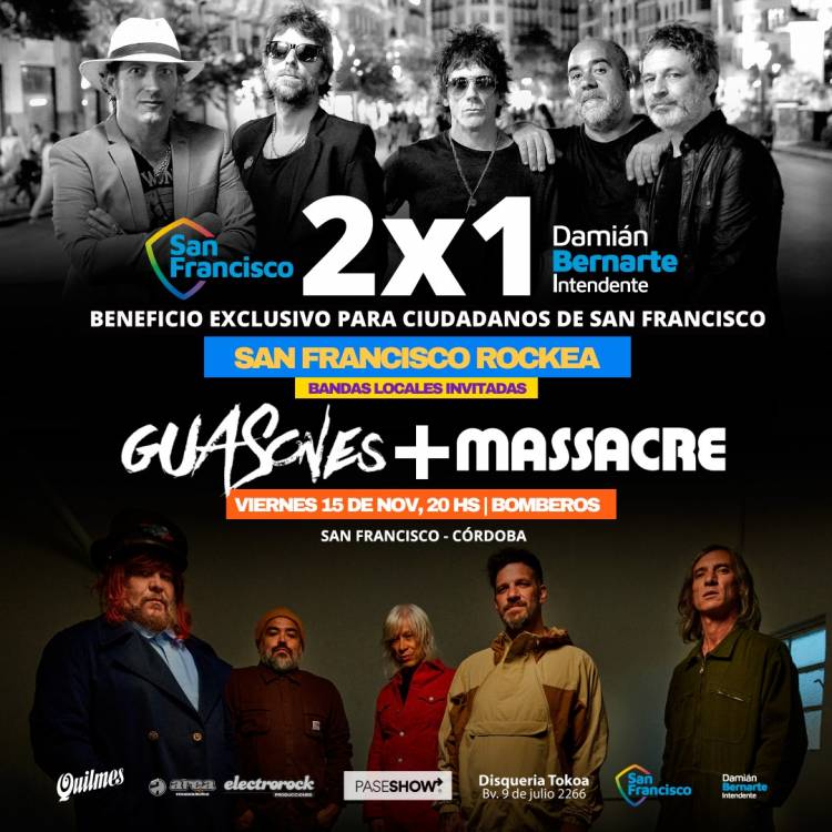 Guasones y Massacre en el San Francisco Rockea: promoción 2x1 en entradas